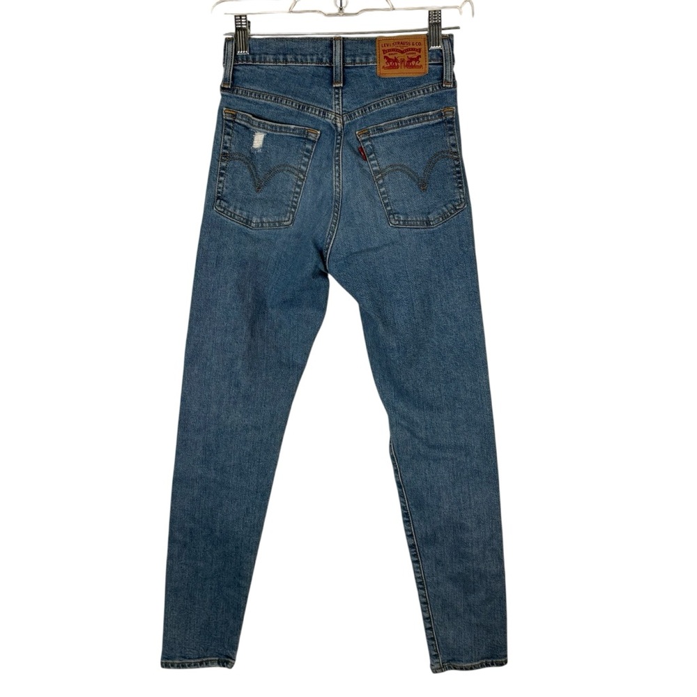 Levis Wedgie Skinny Womens 24 Blue High Waisted Rise Distressed Jeans Button Fly - Picture 8 of 9
